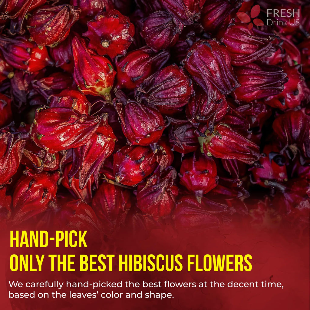 FRESHDRINKUS 60 Hibiscus Flowers Tea Bags, 100% Natural, Pure from Hibiscus Flowers. Loose Flower Hibiscus Herbal Tea. Hibiscus Flower Tea. No Sugar, No Caffeine, No Gluten, Vegan.