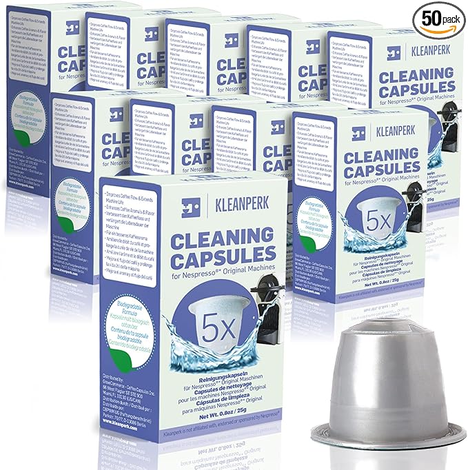 50 Cleaning Pods Compatible with Nespresso Original Machines I Cleaning Kit for Better Tasting Coffee I Coffee Machine Cleaner I Easy and Safe to Use