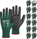 KAYGO Safety Work Gloves PU Coated,12 Pairs KG11PB Seamless Knit Glove for Men and Women, with Smooth Grip on Palm and Fingers, Ideal for General Duty Work (Small,Dark Green)