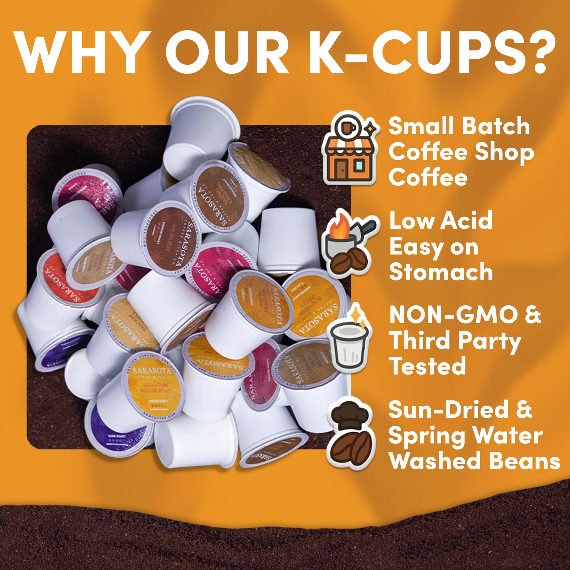 Sarasota K-Cup Coffee Pods | Medium Roast Flavored Coffee | Southern Pecan Crunch | Single Serve for Keurig Brewers | Gourmet, Low Acid, Mold Free | 24 Count