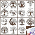 Yazhiji 15Pcs 6 x 6 Inch Tree of Life Stencil, Reusable Stencils for Painting on Wood Decoration Painting Templates for Wall Floor DIY Decorations Christmas Gifts for Kids