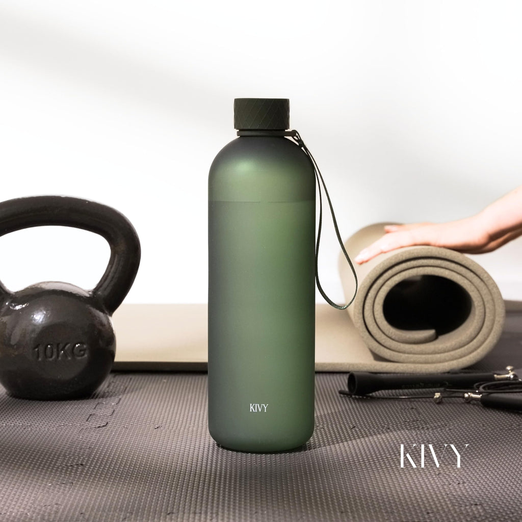 KIVY Large Water Bottle 50oz [Lightweight & Shatterproof] Fits Backpack & Cupholder for Travel, Sports, School - Green water bottle no straw - 1.5 Liter water bottles - 50oz Water bottle
