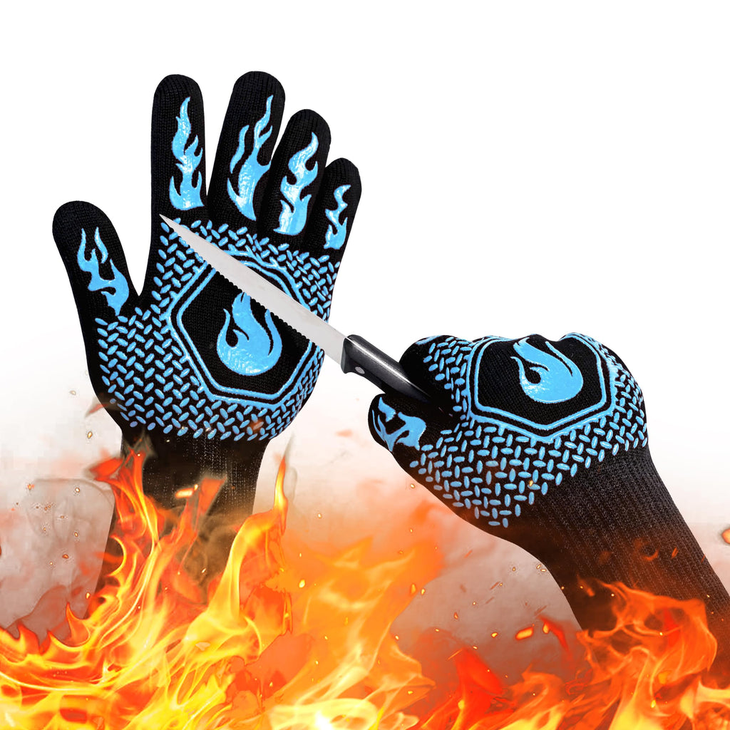 BBQ Gloves 1472F Heat Resistant Non-Slip Silicone (Sky Blue)