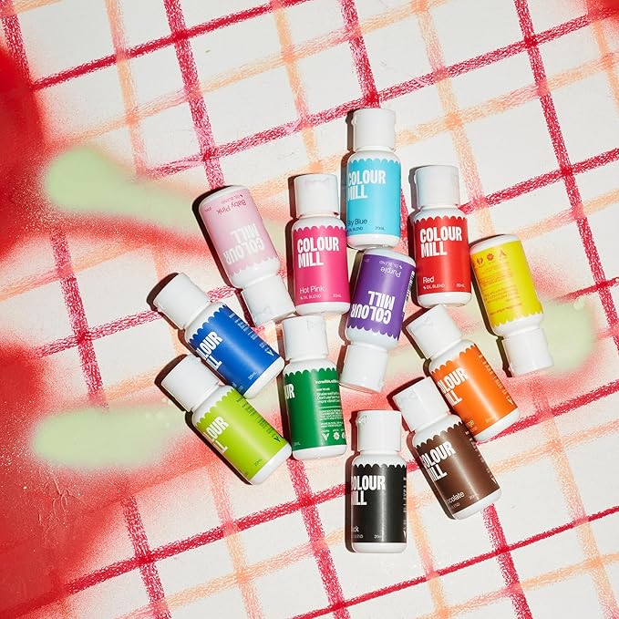 Colour Mill Kickstarter-Pack Oil-Based Food Coloring, 20 Milliliters Each of 12 Colors: Baby Pink, Black, Chocolate, Forest, Hot Pink, Lime, Orange, Purple, Red, Royal, Sky Blue and Yellow
