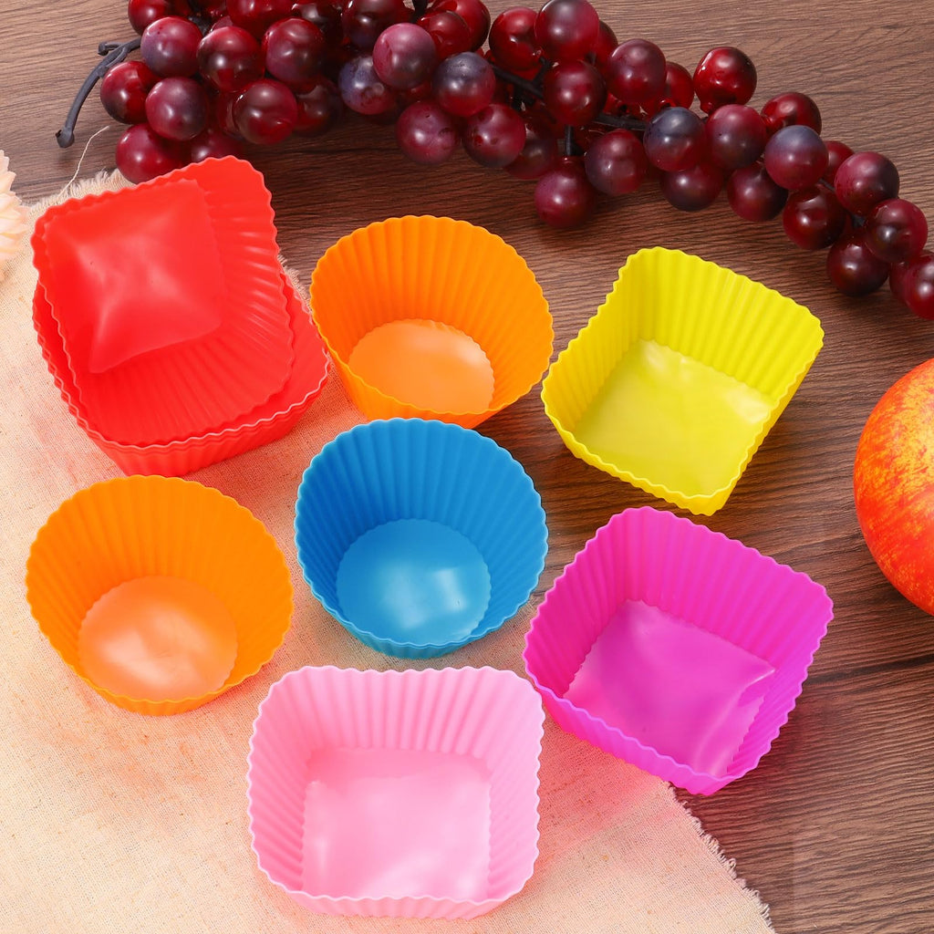 uxcell 18Pcs Silicone Cupcake Baking Cups, Silicone Muffins Liners Non-Stick Square Baking Cups, for Cooking Eggs Baking Muffins and Make a Cake(Yellow)