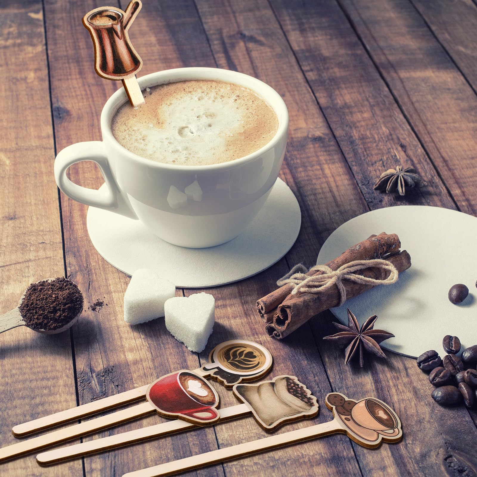 Jinei 120 PCS Coffee Stirrers Stir Sticks Natural Wooden Stir Sticks Disposable Drink Stirrers for Stirring Hot Chocolate Milkshake Restaurant Home Office(Coffee Style)
