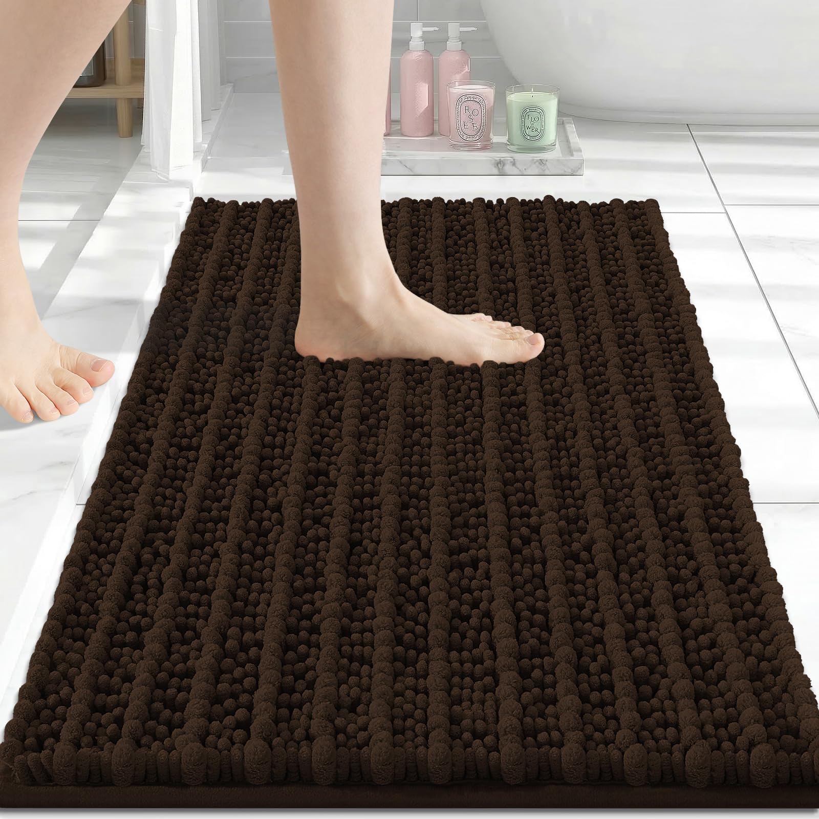 Arotive Bathroom Rugs Mat 30x17, Soft Absorbent Chenille Shaggy Bath Mat
