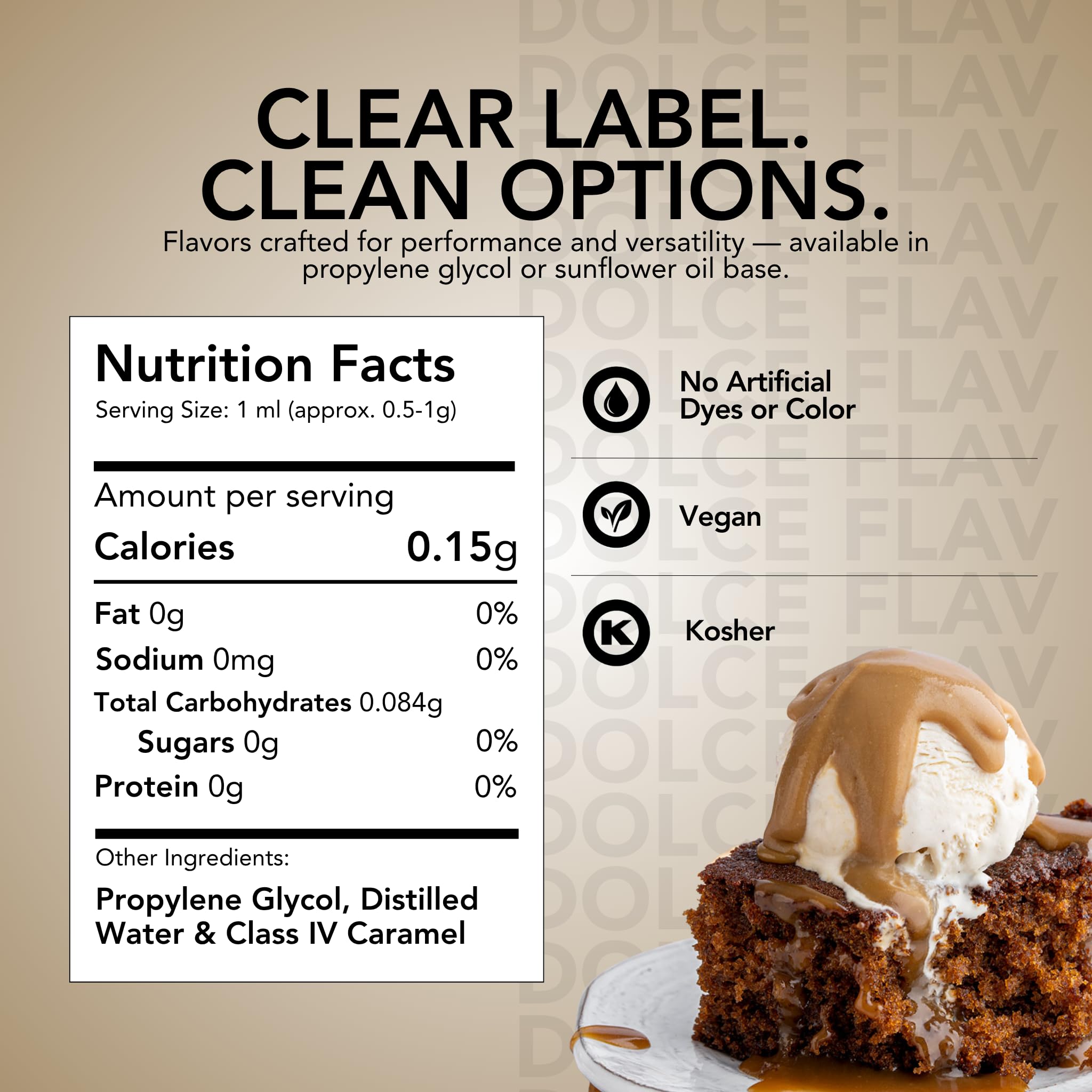 Dolce Flav Natural Brown Food Coloring – 2 oz Liquid Color from Class IV Caramel with Graduated Dropper | Water-Soluble | For Baking, Beverages & Sauces | Kosher | Made in USA
