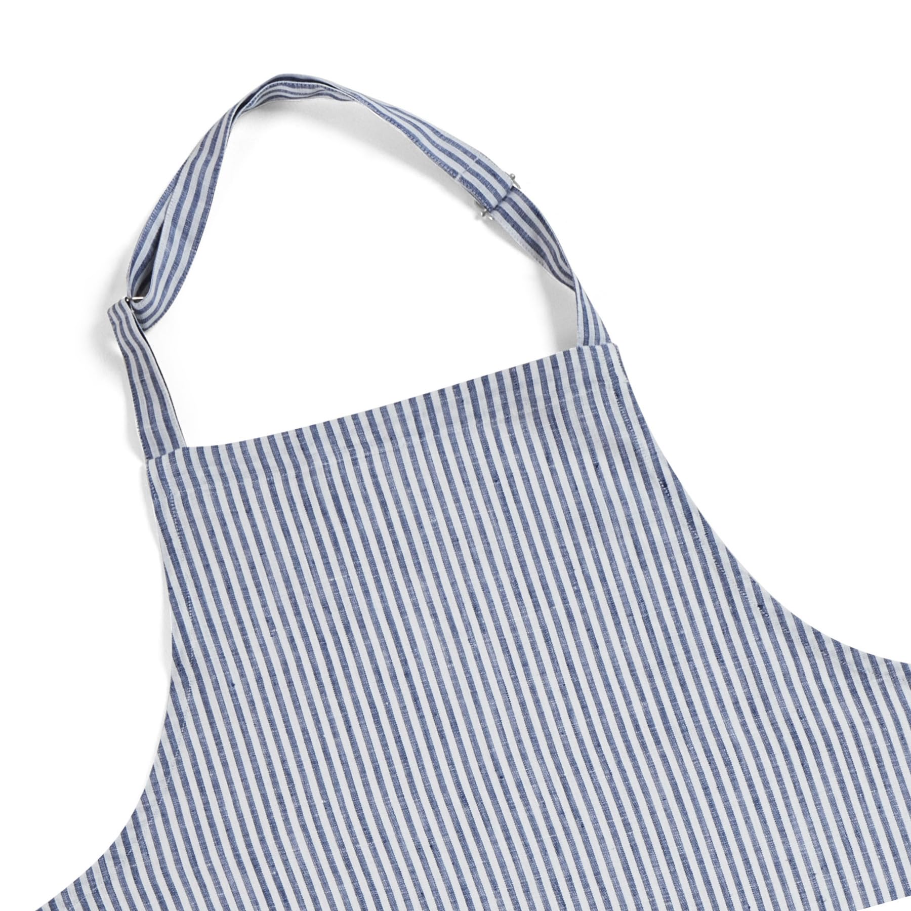 Solino Home 100% Linen Apron, 38 x 36 in, Navy and White, Full Midi Apron