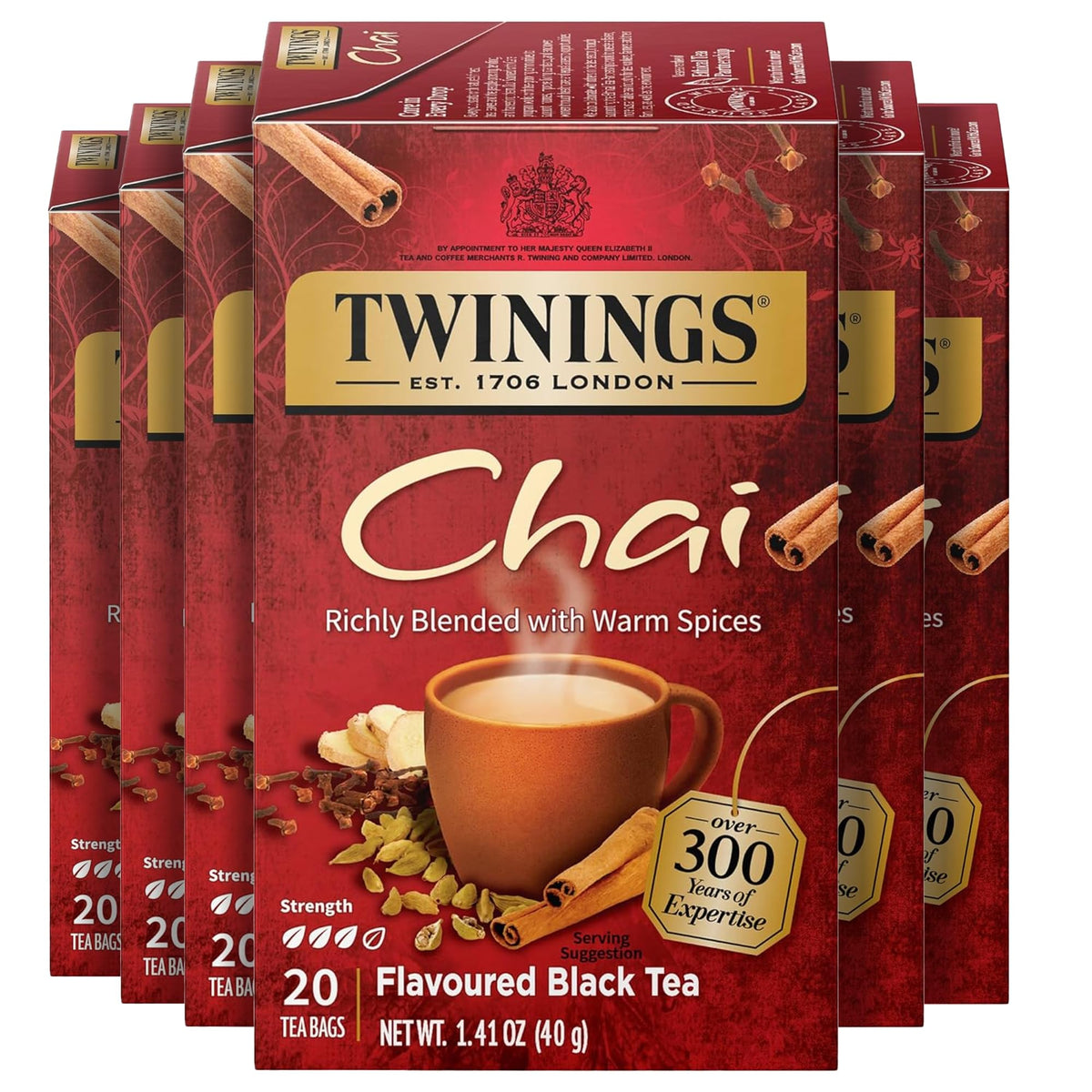 Twinings English Breakfast Black Tea Individually Wrapped Bags, 20 Count (Pack of 6), Flavourful, Robust, Caffeinated, Enjoy Hot or Iced, 120 Teabags