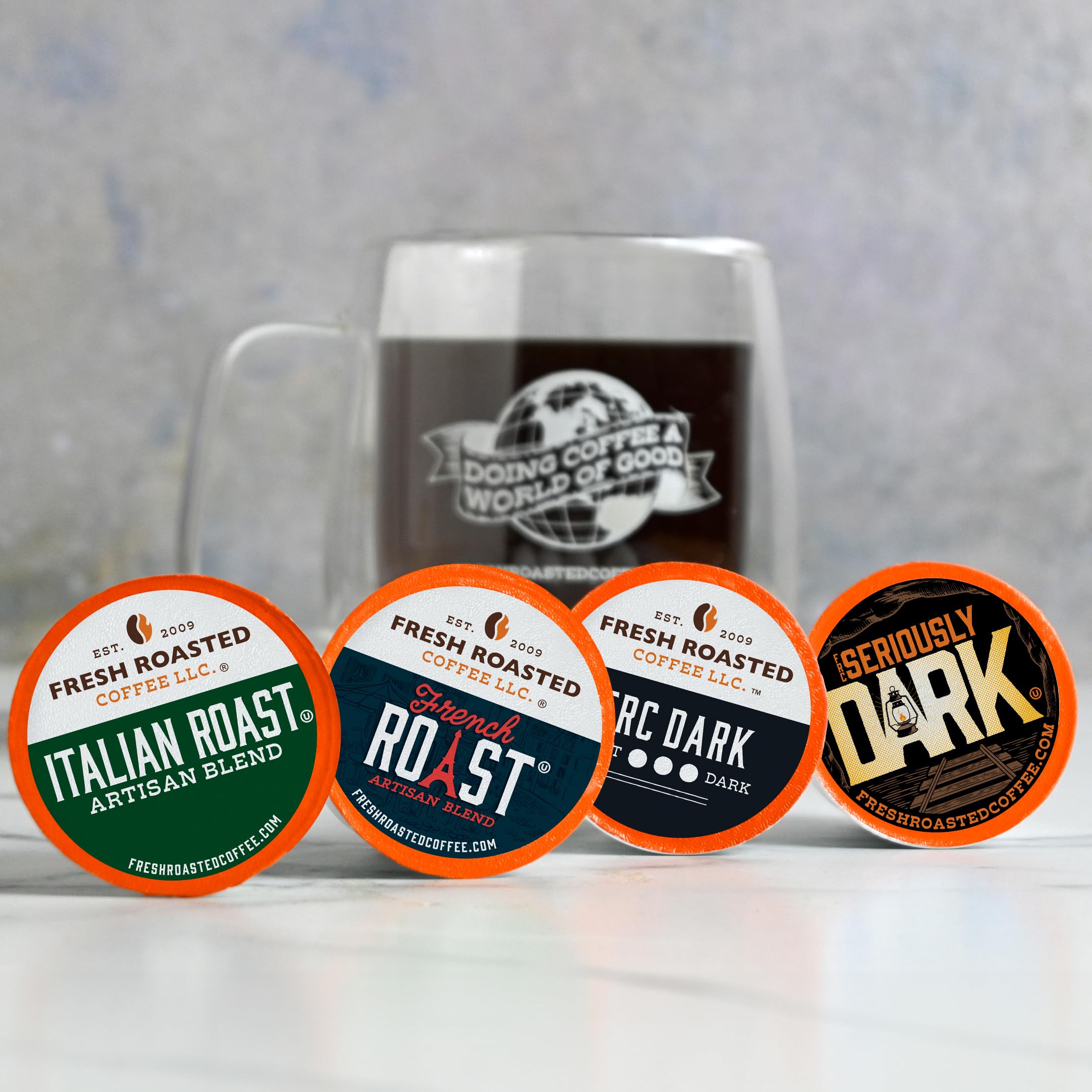 Fresh Roasted Coffee, Dark Roast Blend Variety Pack K-Cup Pods for Keurig Brewers, Dark Roast, Kosher, 96 Count Loose Pack