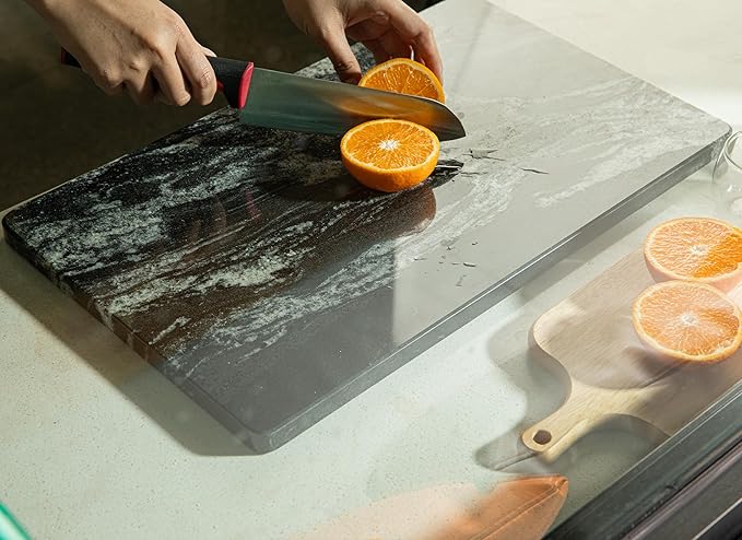 Natural Black Marble Pastry and Cutting Board, 12x20x0.7 Inch, Heavy for Dough Chocolate, Pack of 1