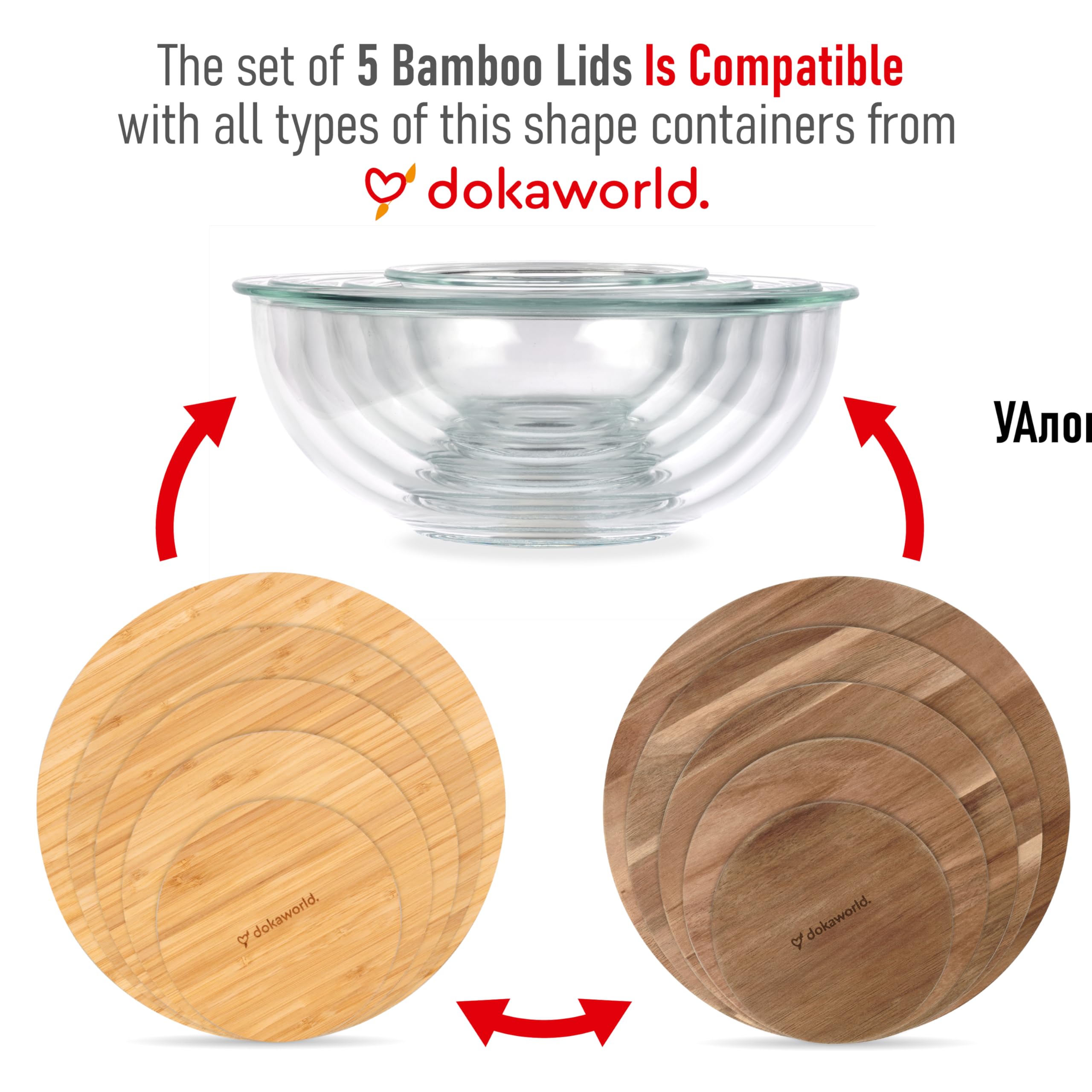 dokaworld Glass Mixing Bowls Bamboo Lids - Lids are compatible with all Glass Mixing Bowls Set