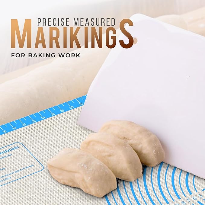 28 * 20 inches Blue, Non-Slip Silicone Baking Sheets - Baking Mat with 0.7mm Thickness - Non-Stick Pastry & Cookie Mat for Kitchen Counter for Rolling Out Dough with Measurements.