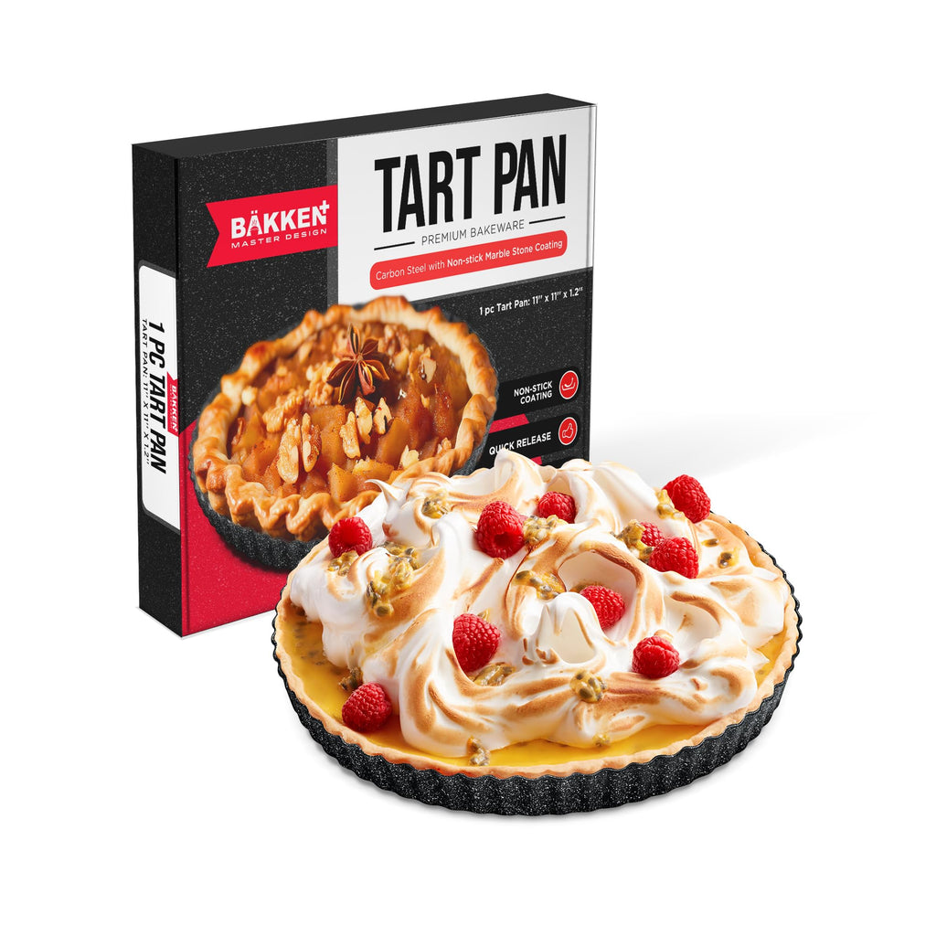 Bakken- Swiss Tart Pan – Quick Release Removable Base, Non-Stick Fluted Edge, Durable Steel - Create Perfect Pies, Fruit Tarts, and Quiches with Ease