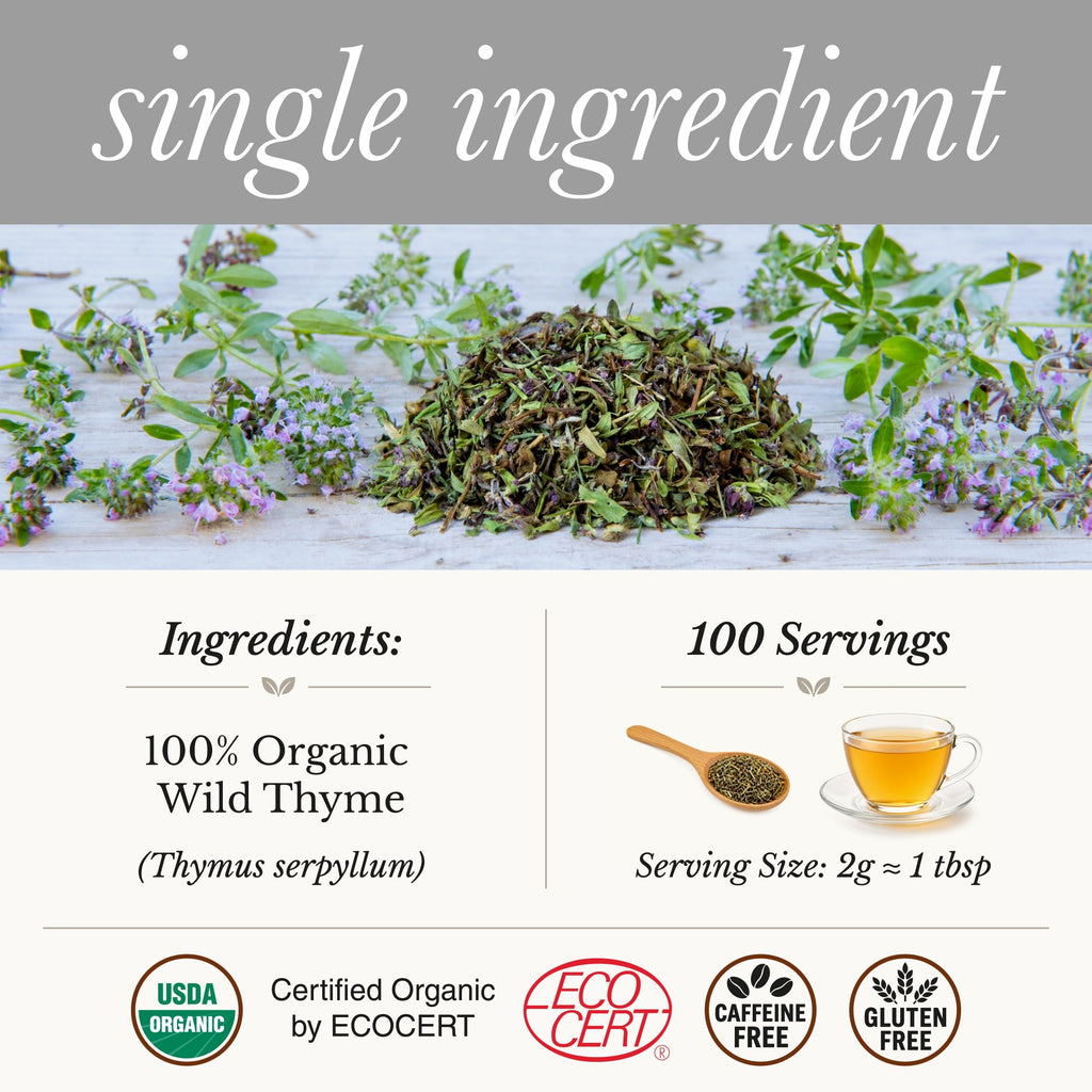 Wild Bliss Organic Wild Breckland Thyme Tea - Caffeine Free Loose Leaf Herbal Tea - Respiratory and Digestion Support - 7.05 Oz - 100 Servings