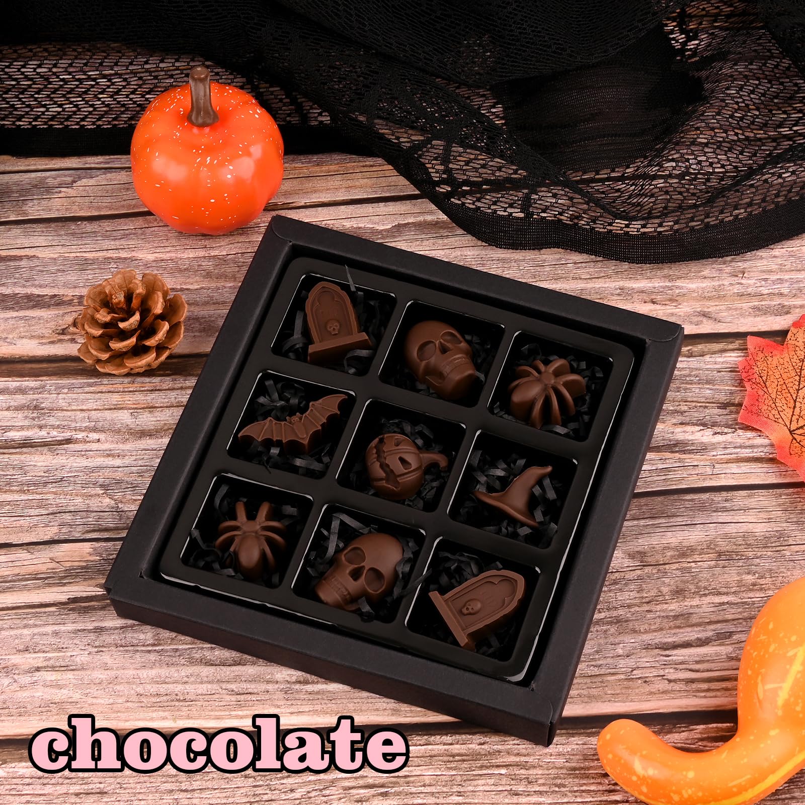 Actvty Halloween Chocolate Silicone Mold, 4 Packs Candy Gummy Molds of 18 Cavity with Skull Pumpkin Ghost Witch Hat Bat Spider Tombstone Shapes for Baking Chocolate Gummy Jelly Dessert