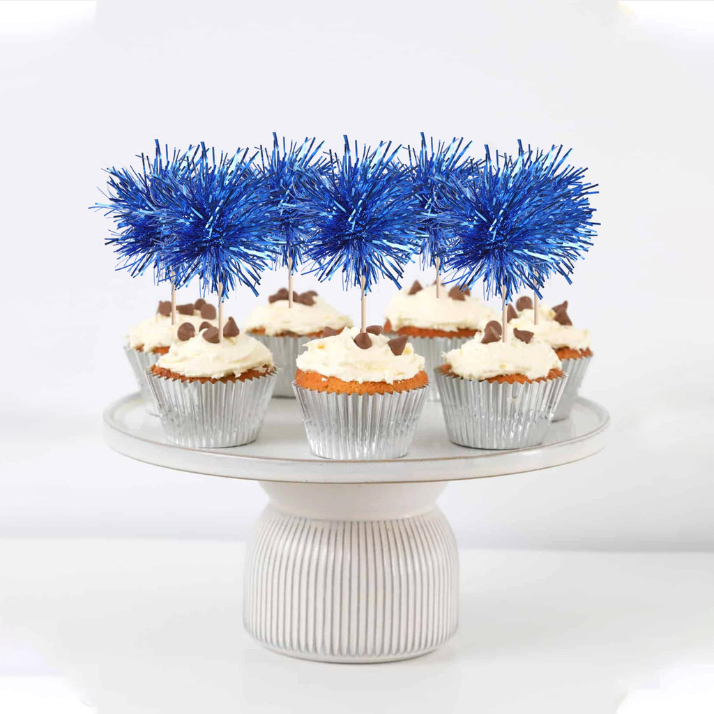 40 PCS Foil Firework Cupcake Toppers Sparkle Tinsel Cupcakae Picks Sparkler Fireworks Party Decorations Cocktail Fruit Toothpick for Birthday Wedding Graduation Party Decorations Supplies Dark Blue