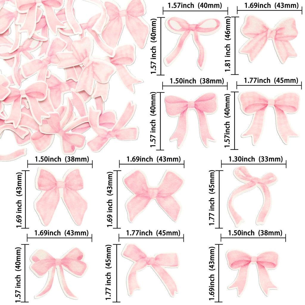 Gyufise 50Pcs Edible Pink Bowknot Cupcake Toppers Wafer Paper Bowknot Cake Dessert Picks Drink Topper Baby Shower Princess Cupcake Toppers for Birthday Party Decoration Supplies