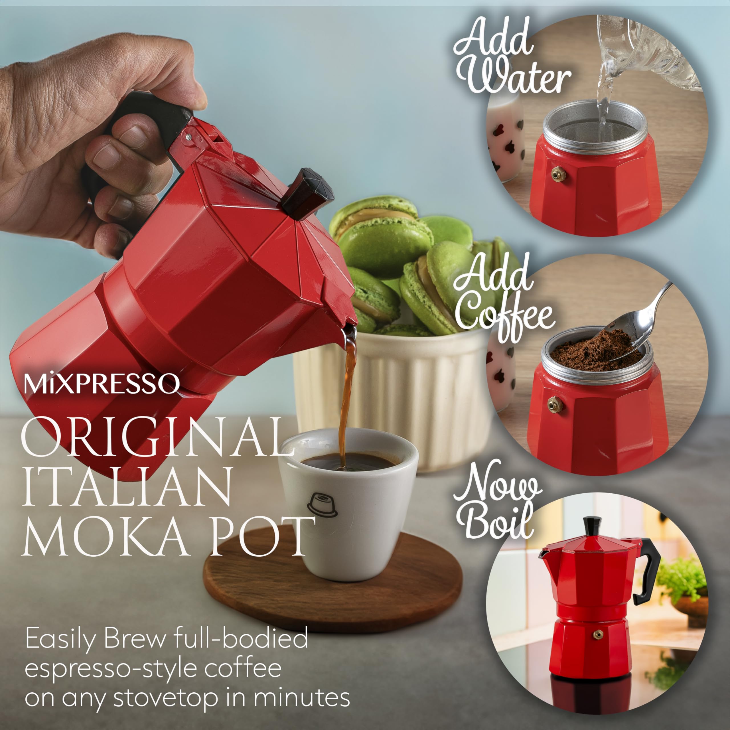 Mixpresso 3 Cup Moka Pot Stovetop Espresso Maker, Italian Cuban Coffee Pot
