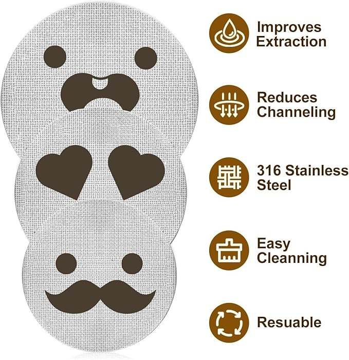 58.5mm Espresso Puck Screen 3-Pack, Lower Shower Screen, Metal Coffee Reusable Filter for 58mm Espresso Portafilter Basket, 1.7 Thickness(Cute Face)