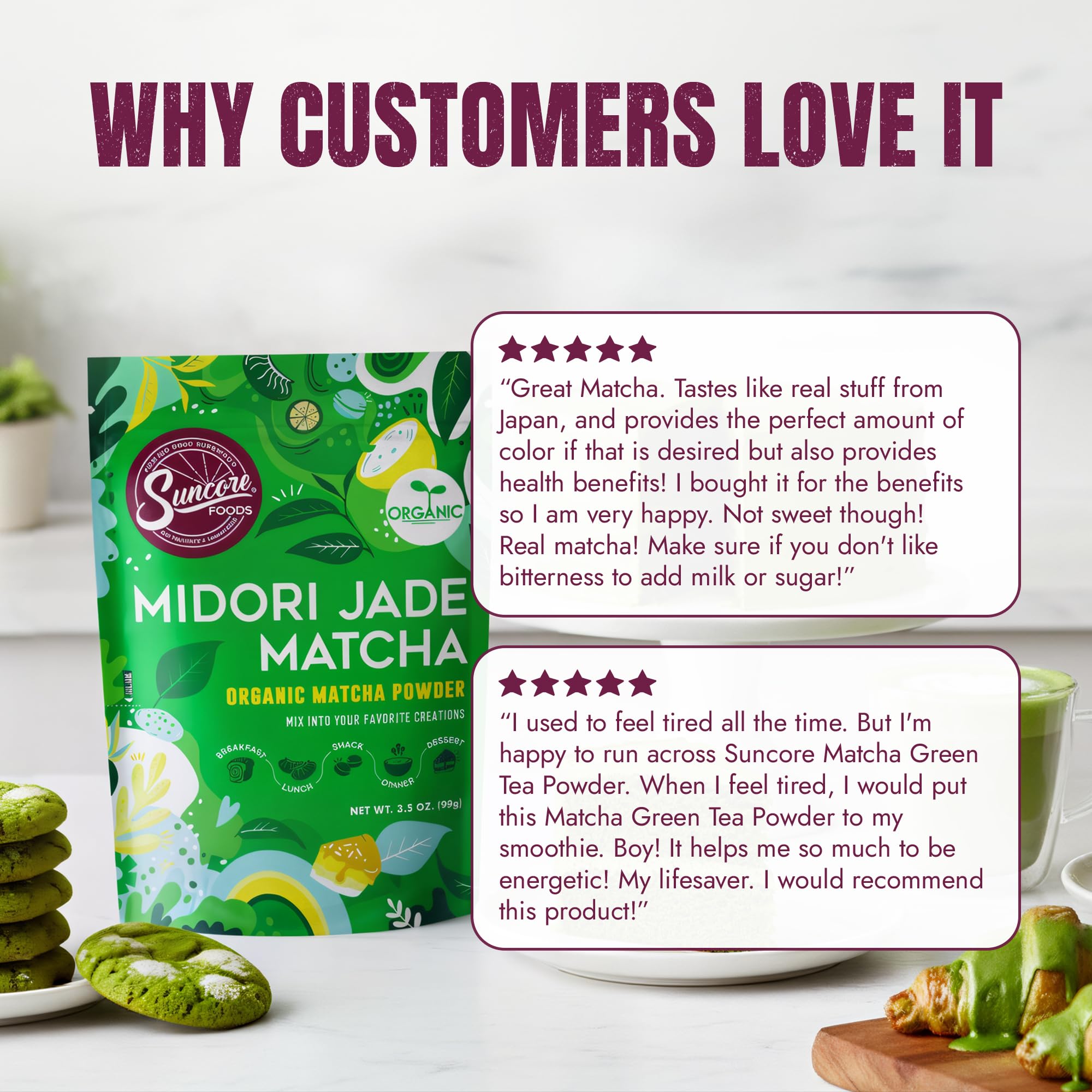 Suncore Foods Organic Midori Jade Matcha Powder 3.5oz | Gluten Free | Vegan