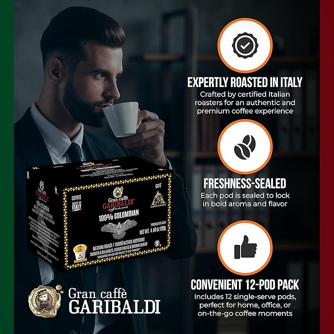 Caffè Garibaldi Breakfast Blend Coffee Pods, Single-Serve Capsules for Keurig K-Cup Brewers, Single Serve Cups with 100% Arabica Blend, 12 Count Recyclable Coffee Pods - Light Roast