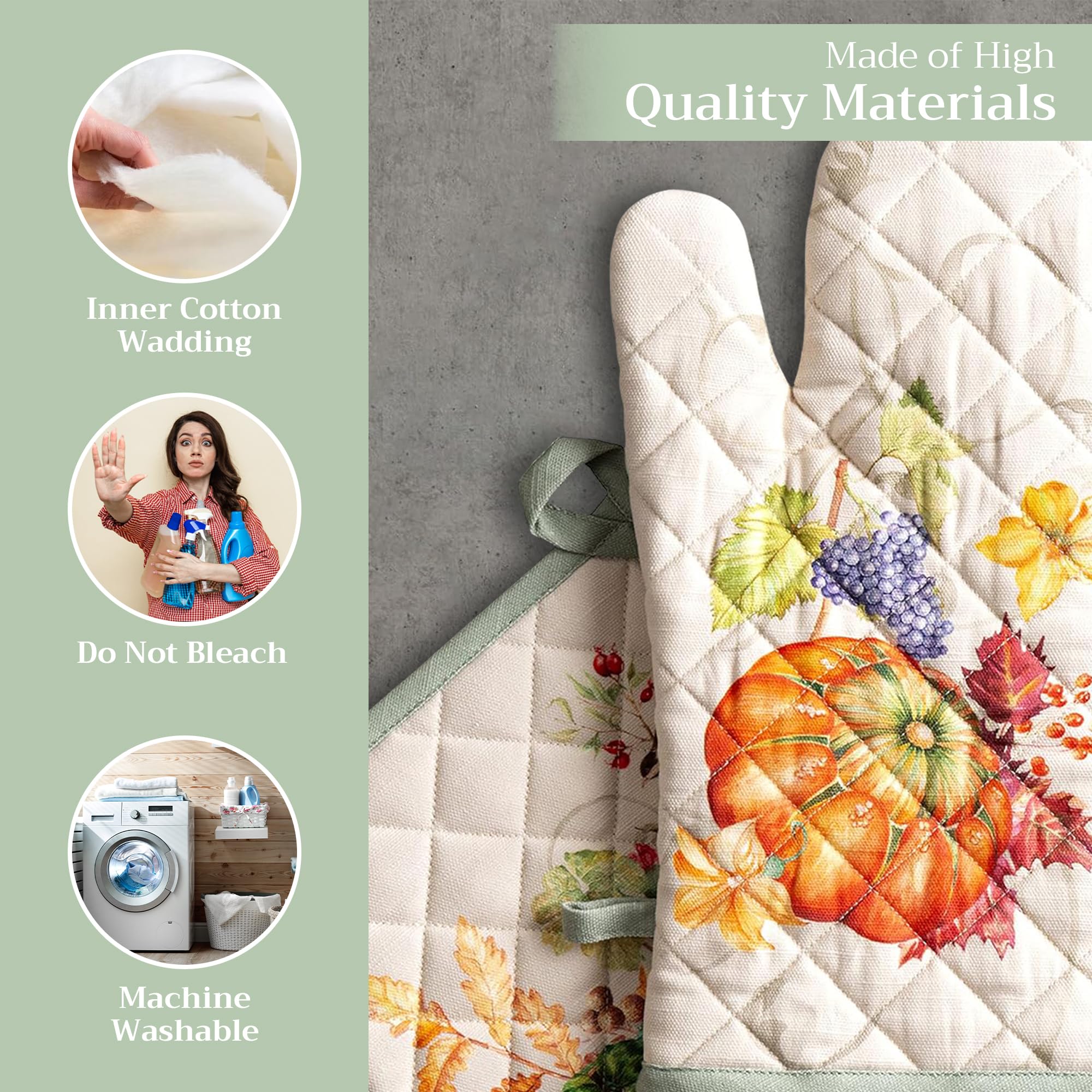 Maison d' Hermine 100% Cotton Oven Mitt & Pot Holder Set (7.5"x13" & 8"x8")