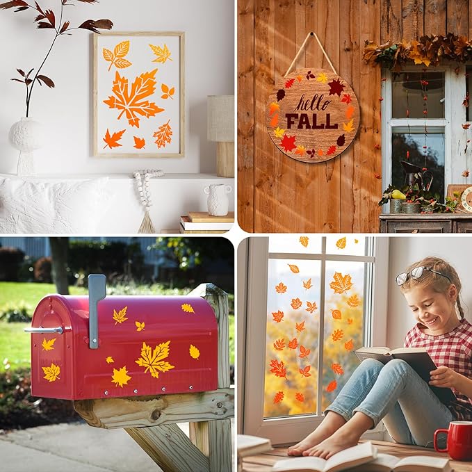 Fall Painting Stencils Maple Leaves Stencils Autumn Leaves Stencil Thanksgiving Plastic Leaf Pattern Stencil Templates for Painting on Wood, Floor, Wall DIY Farmhouse Home Decor (Maple Leaves)