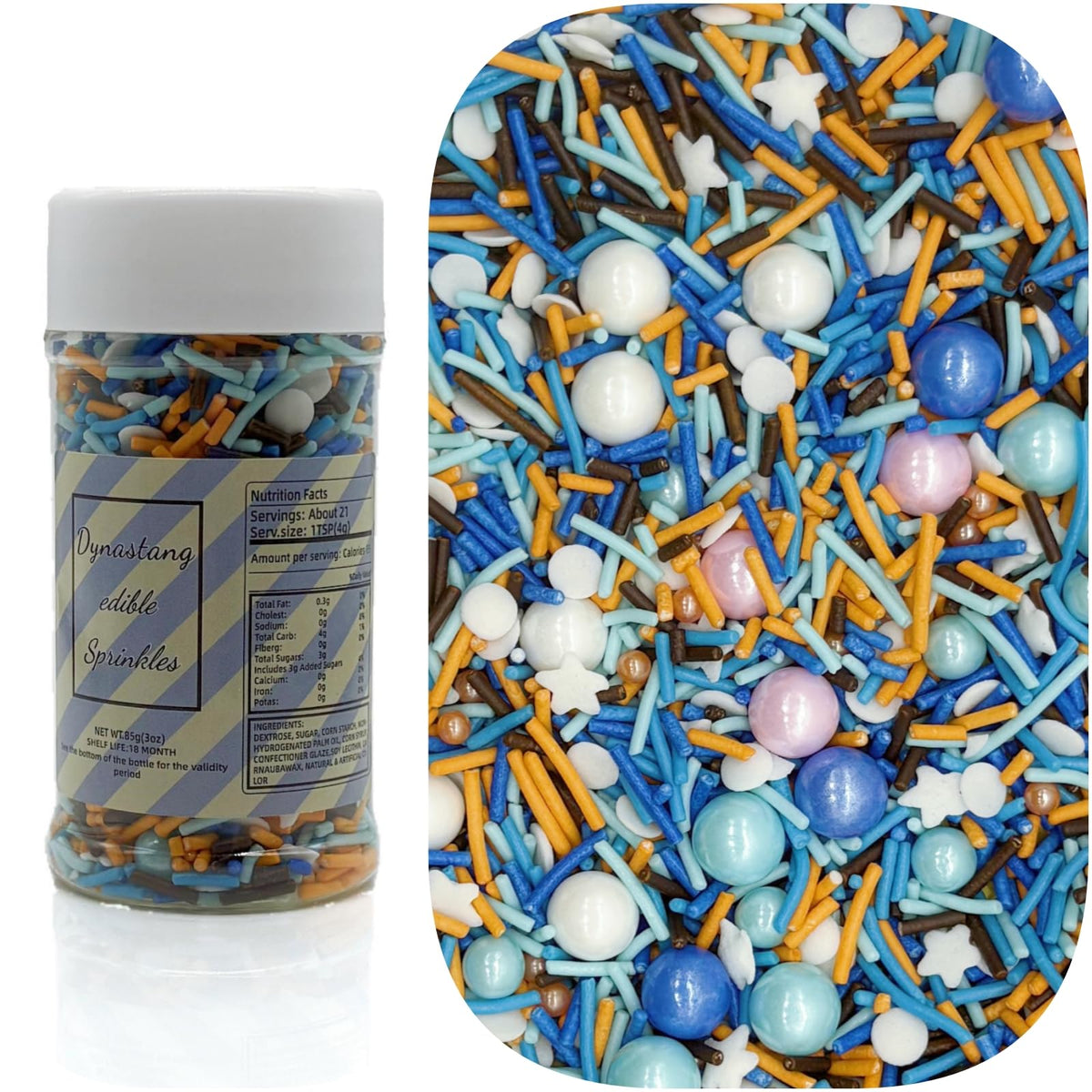 Dynastang Black & Silver & Blue & Purple Sprinkles Mixed Style Edible Cake Decorations Cupcake Toppers Cookie Perfect for Cakes, Cupcakes, Desserts Toppings 3OZ