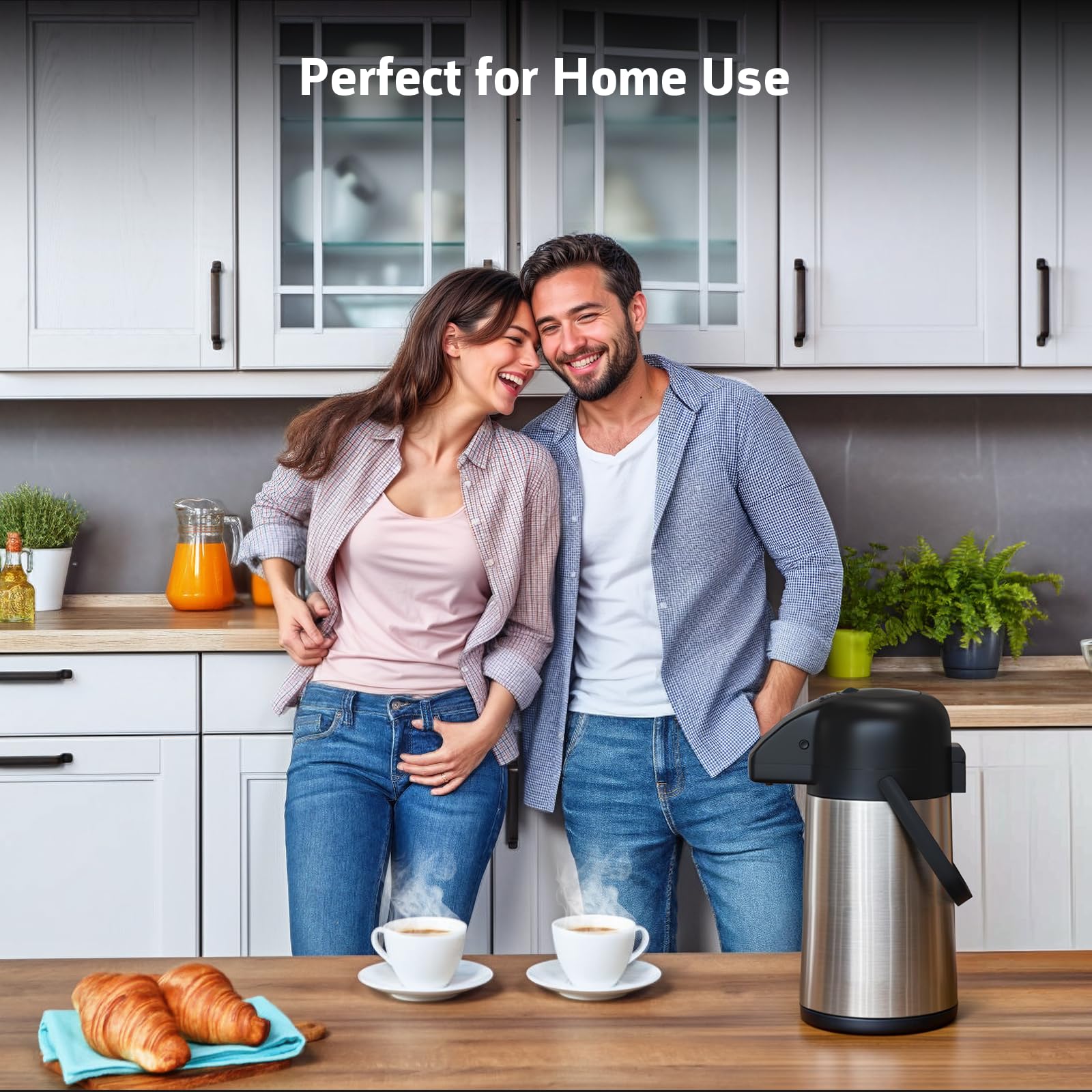 Airpot Coffee Carafe for Keeping Hot - 64 OZ / 1.9L Large Coffee Dispenser with Pump - Insulated Stainless Steel Thermos Urn for Hot Drinks Water Tea Chocolate - Thermal Beverage Dispenser for Parties