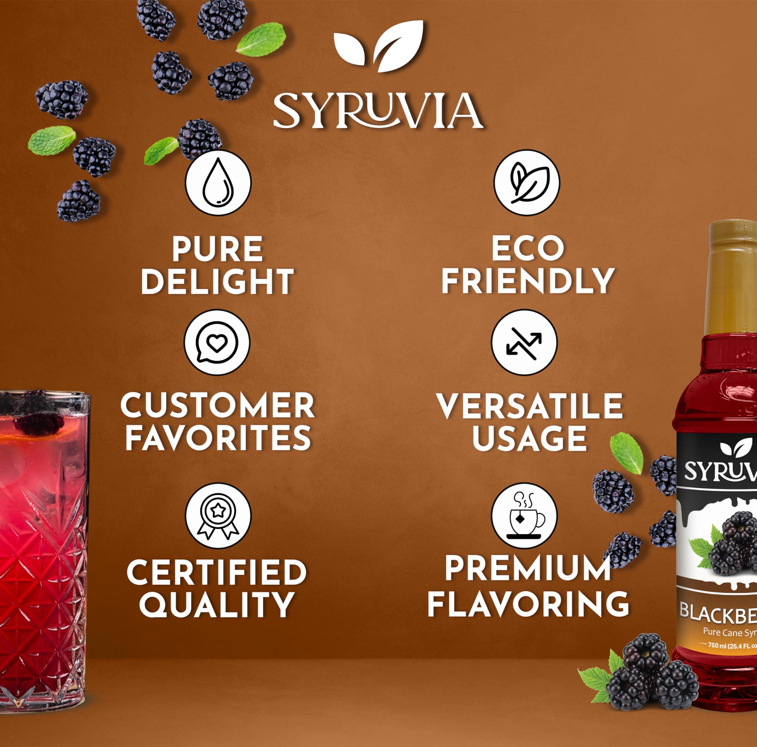 Syruvia Blackberry Syrup, Flavored Syrup for Drinks, Lemonades, Iced Teas, and Desserts – 25.4 fl oz