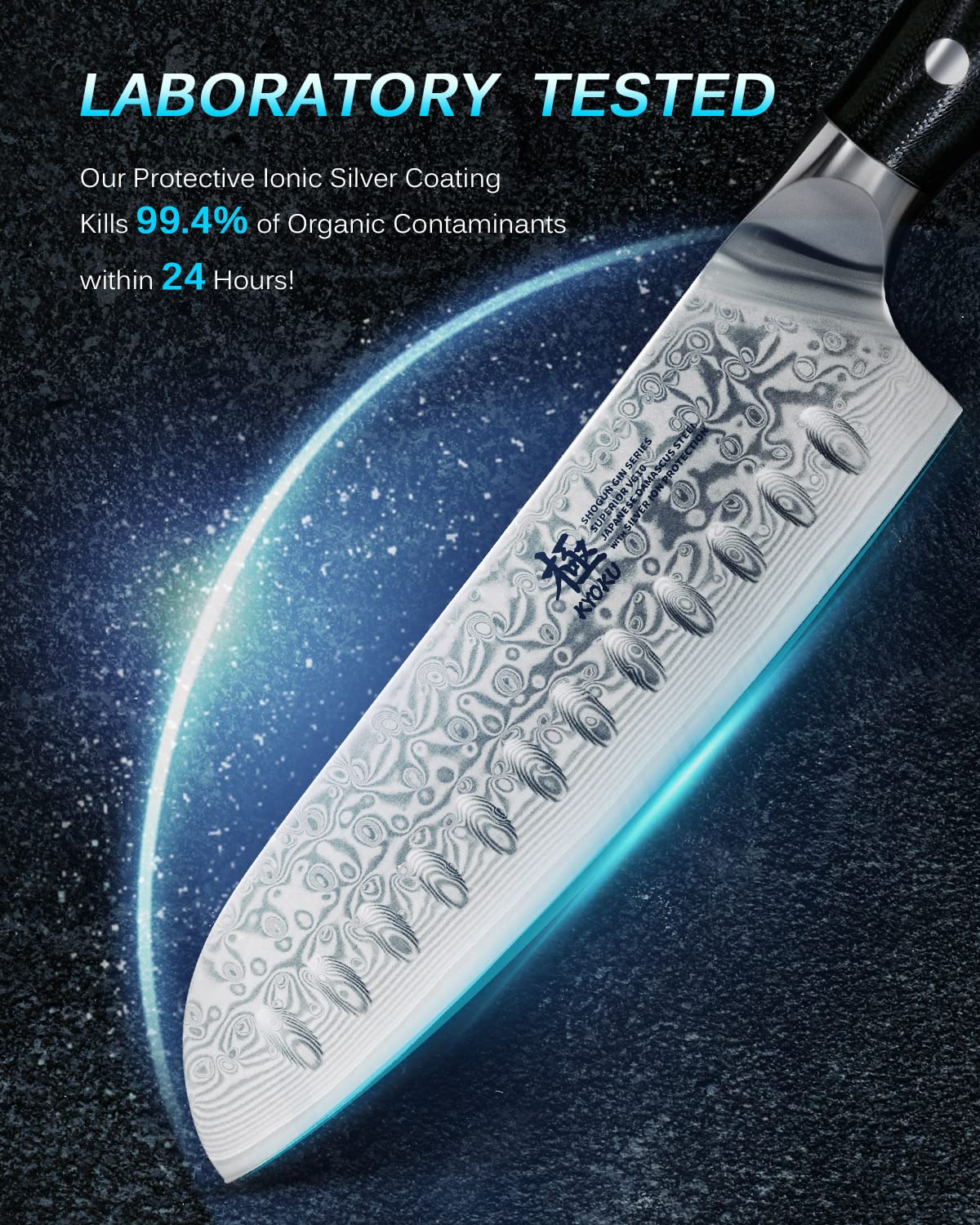 KYOKU Gin Series 7" Santoku Knife, Japanese Chef Knife VG10 Damascus Stainless Steel Kitchen Knife with Silver Ion Blade G10 Handle Mosaic Pin