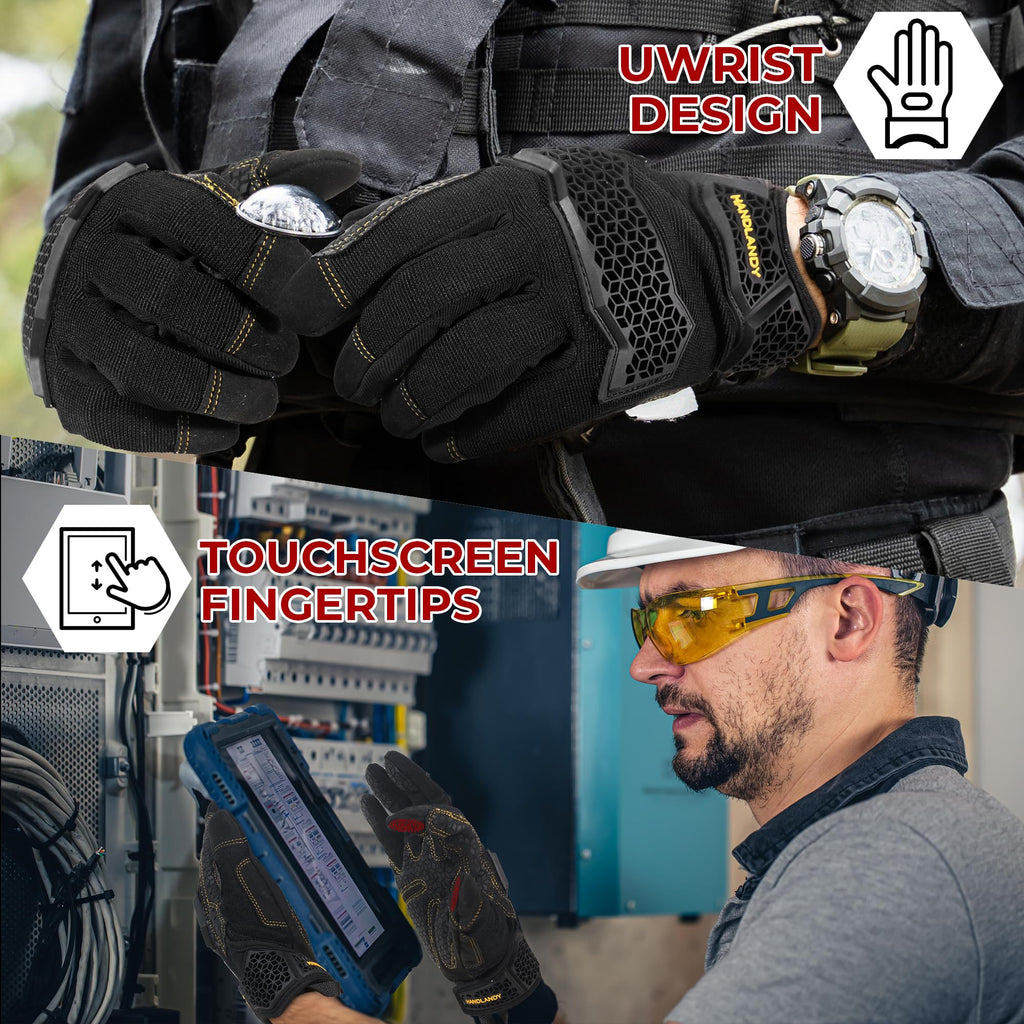 HANDLANDY Work Gloves for Men & Women, Utility Mechanic Working Gloves Touch Screen with Grip, Impact Tactical Gloves for Outdoor Activity (X-Large, 1 Pair)