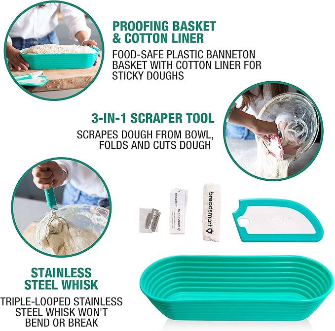 Artisan Bread Making Kit - 5PC Sourdough Bread Baking Supplies Set - Lame, Scraper, Whisk, Banneton Bread Proofing Basket & Cotton Liner