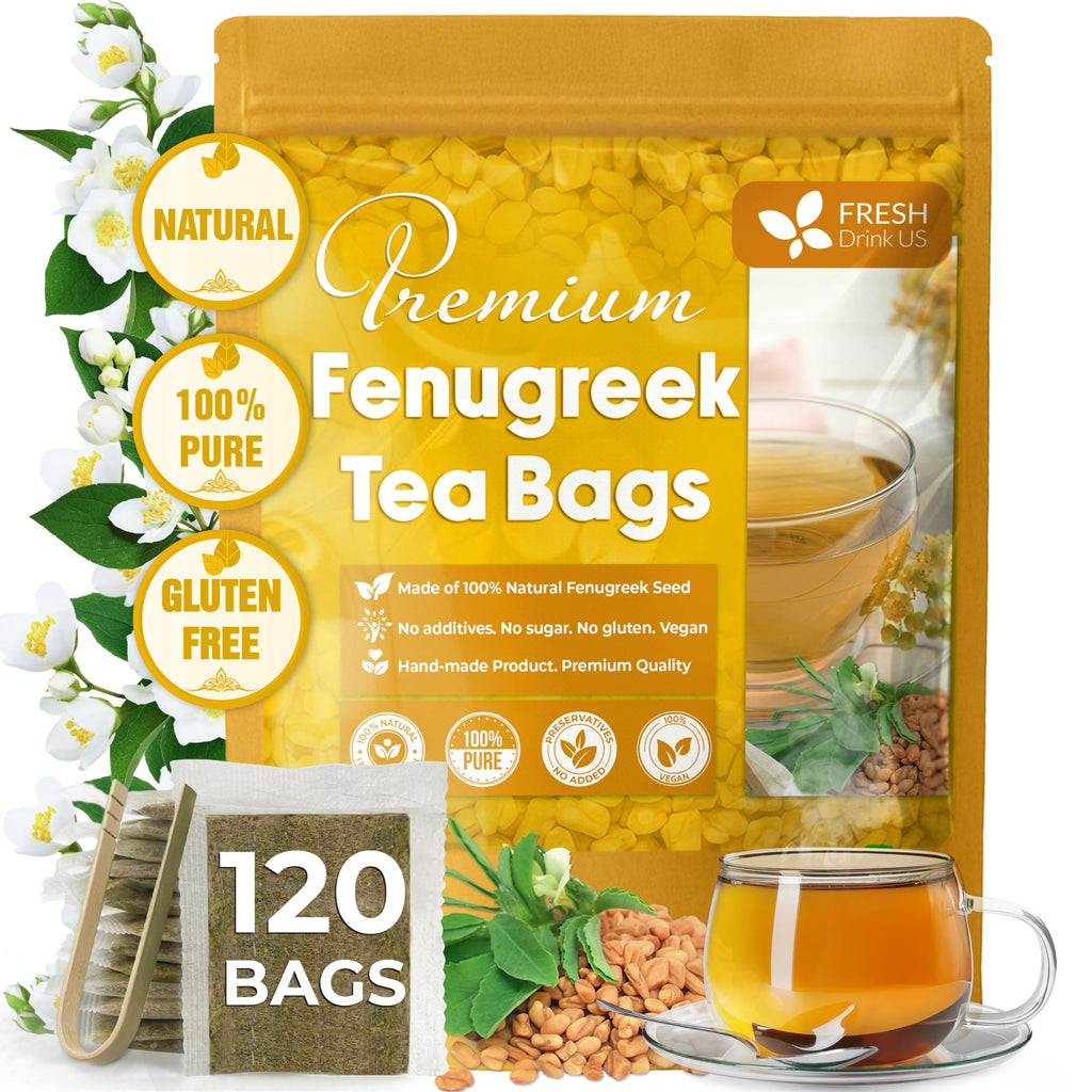 FreshDrinkUS, Premium 120 Fenugreek Tea Bags, 100% Natural & Pure from Fenugreek. Fenugreek Herbal Tea. Made with Natural Material Tea Bags. No Sugar, No Caffeine, No Gluten, Vegan.