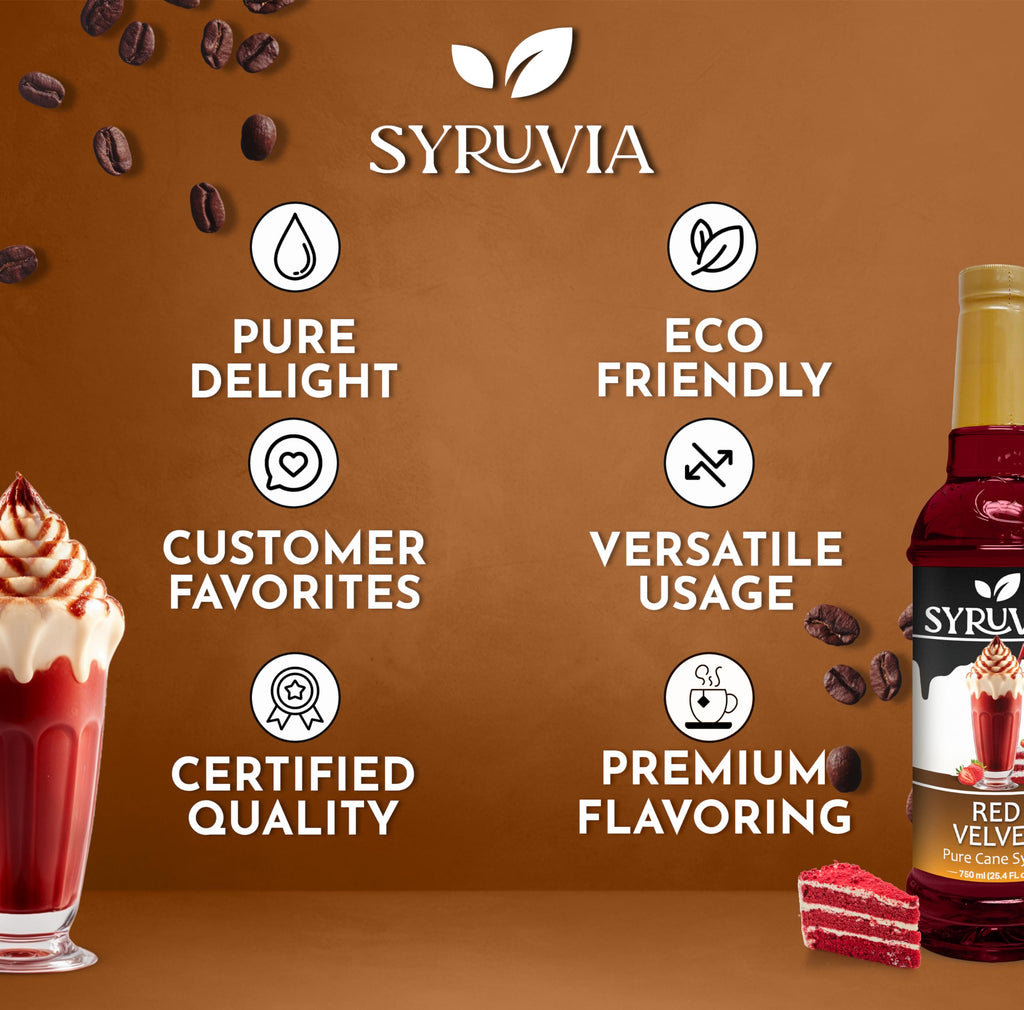 Syruvia Red Velvet Syrup, Flavored Syrup for Lattes, Drinks, Cappuccinos, Iced Coffees, Espresso Drinks – 25.4 fl oz