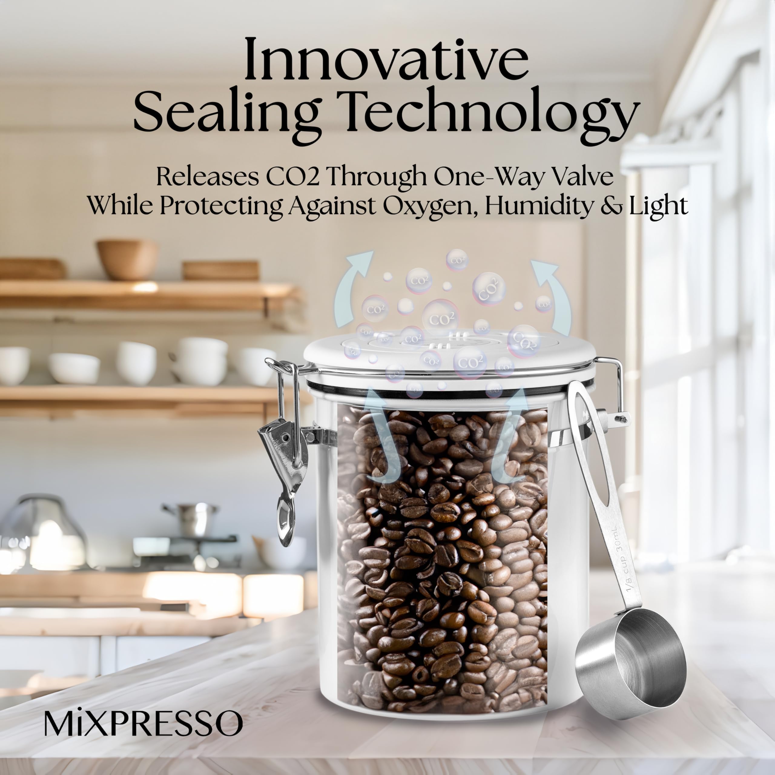 Mixpresso Coffee Canister, Airtight Coffee Bean Storage Container 16oz