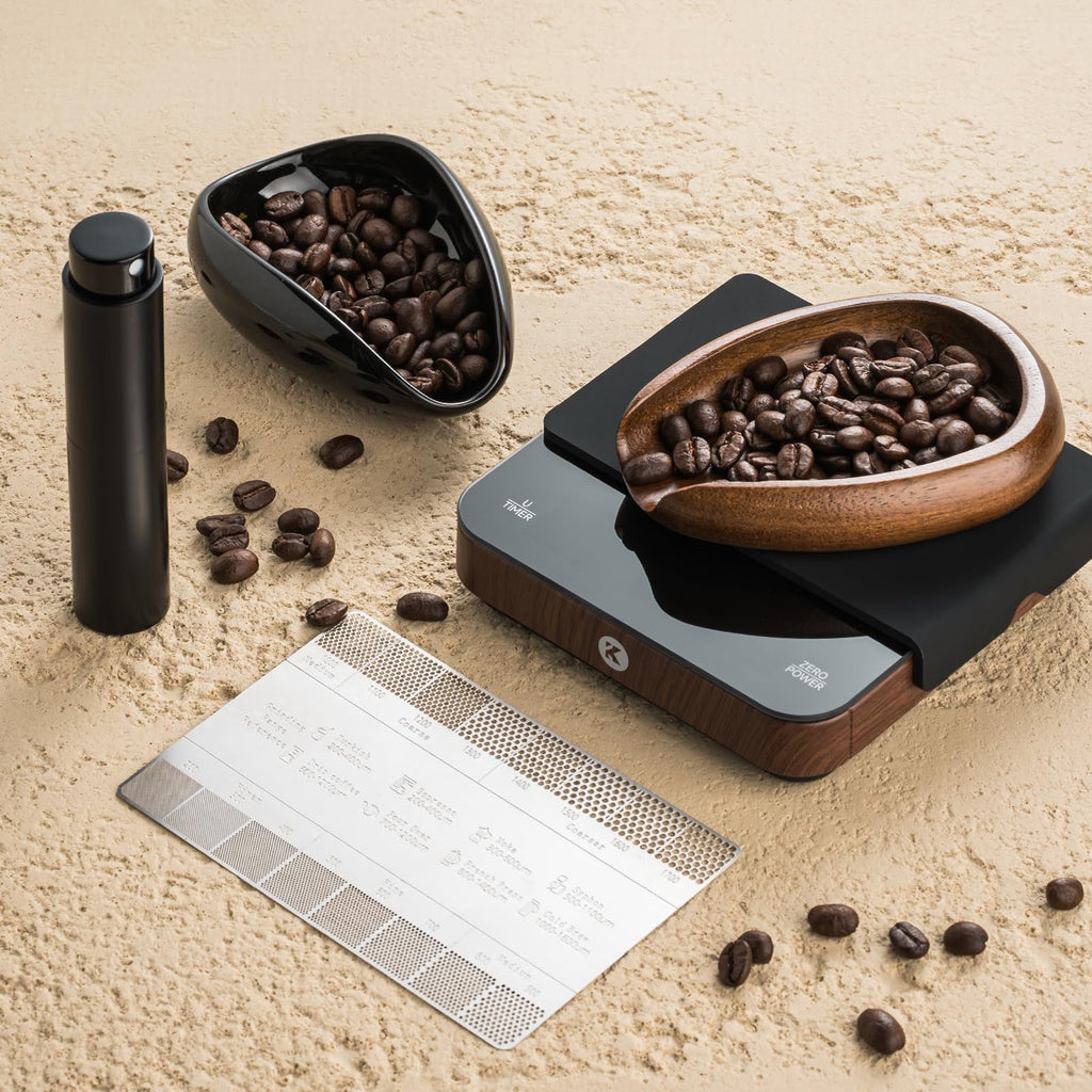 KitchenTour Ultimate Coffee Kit - Ceramic Coffee Bean Dosing Cup + Anti-Static Sprayer + Grind Size Ruler - 3-in-1 Pro Set: Measure, Spray, Validate