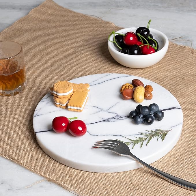 Koville Marble Cutting Board for Kitchen Countertop, 11" Round Marble Cheese Board Serving Tray for Baking, Charcuterie, Pastry, Trivet, Stone Cutting Boards for Kitchen - Milas Lilac