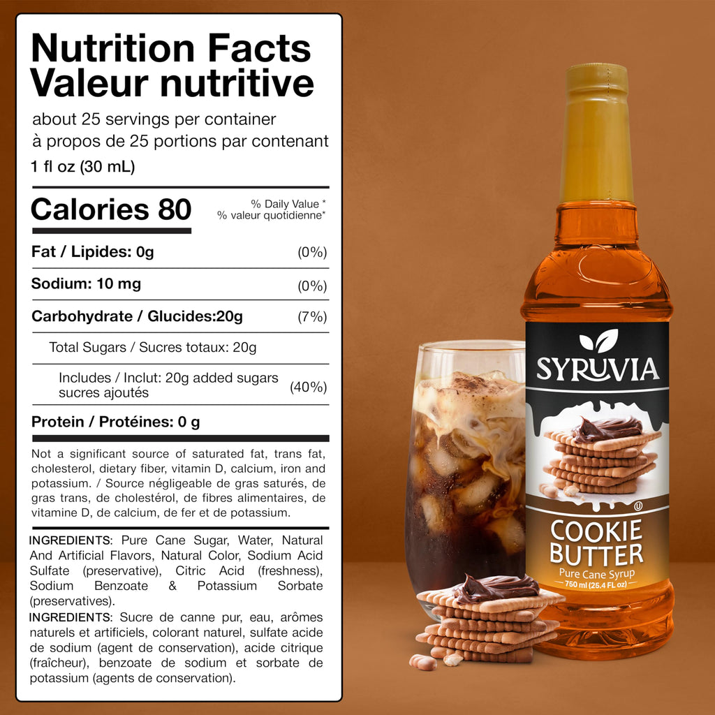 Syruvia Coffee Syrup, Cookie Butter Flavored Syrup for Drinks, Lattes, and Desserts – 25.4 fl oz