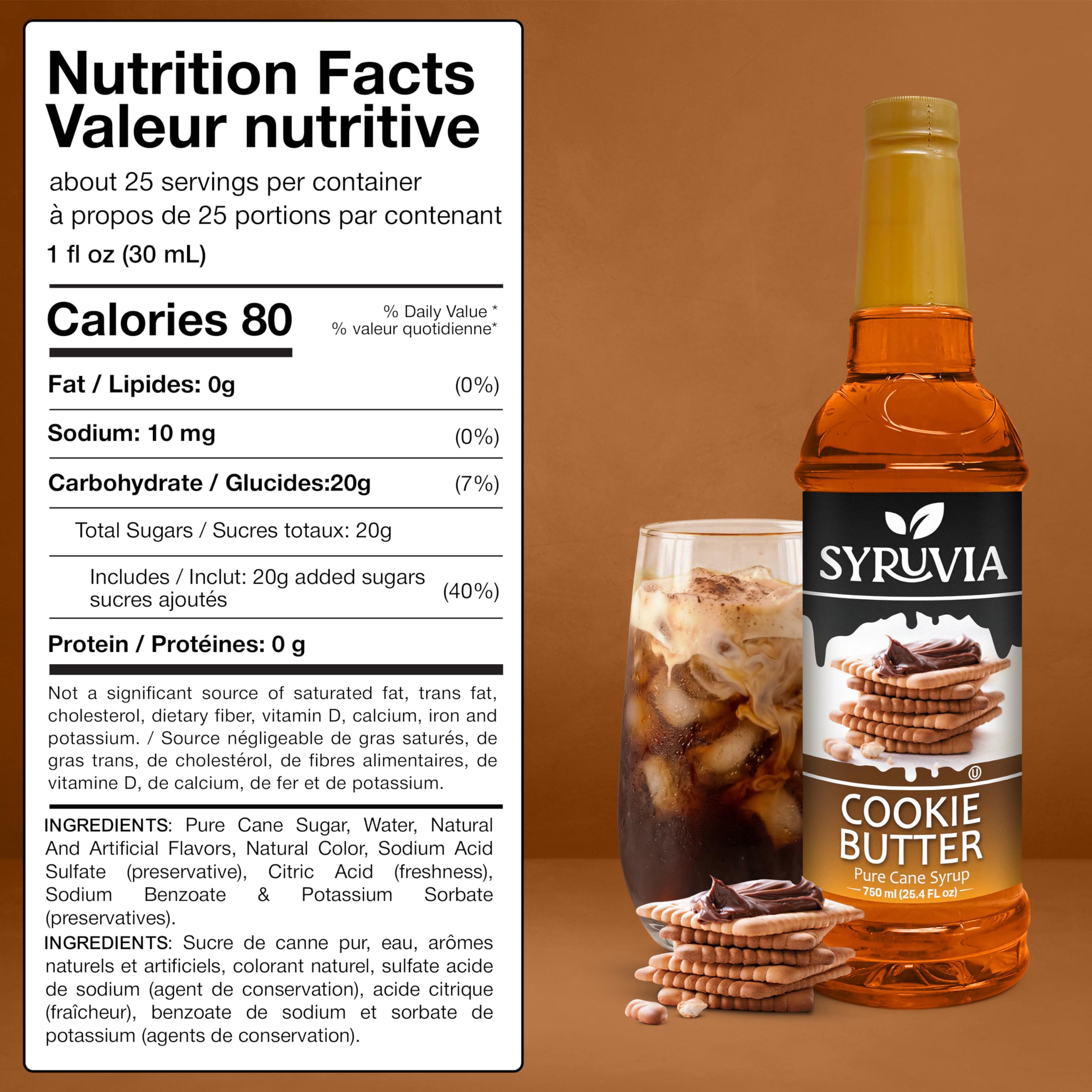 Syruvia Coffee Syrup, Cookie Butter Flavored Syrup for Drinks, Lattes, and Desserts – 25.4 fl oz