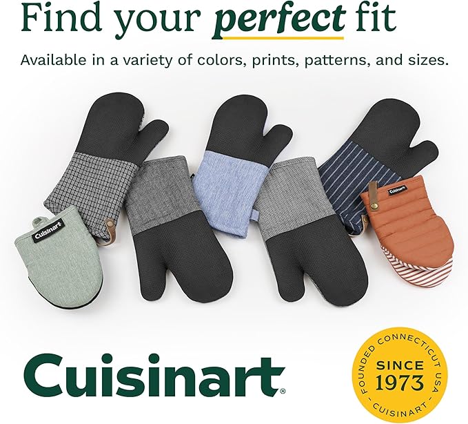 Cuisinart Mini Oven Mitts – 5.5” x 7” Heat-Resistant Kitchen Mitts for Oven with Non-Slip Neoprene Palm, Cotton Filling, and Fabric Loop – Durable Oven Mitt Set for Cooking & Baking (Taupe)