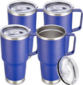 30 oz Tumbler with Handle and Lid, Stainless Steel Tumblers Bulk Double Wall Vacuum Insulated Travel Mug Leak Proof Cup Keep Drinks Cold and Hot Blue, 4 Pack
