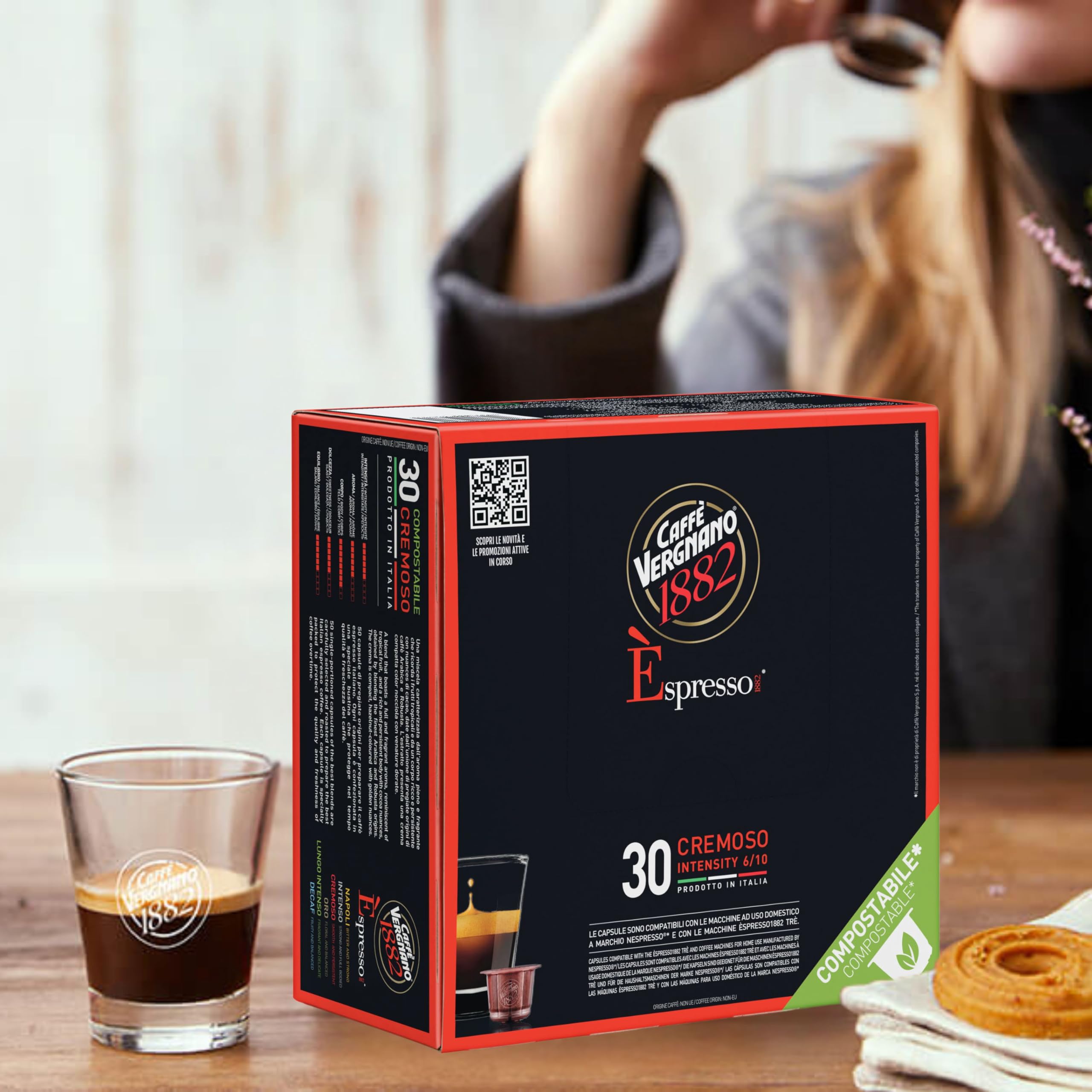 Caffe Vergnano Cremoso Espresso Pods, Nespresso Original Compatible, 30 Ct