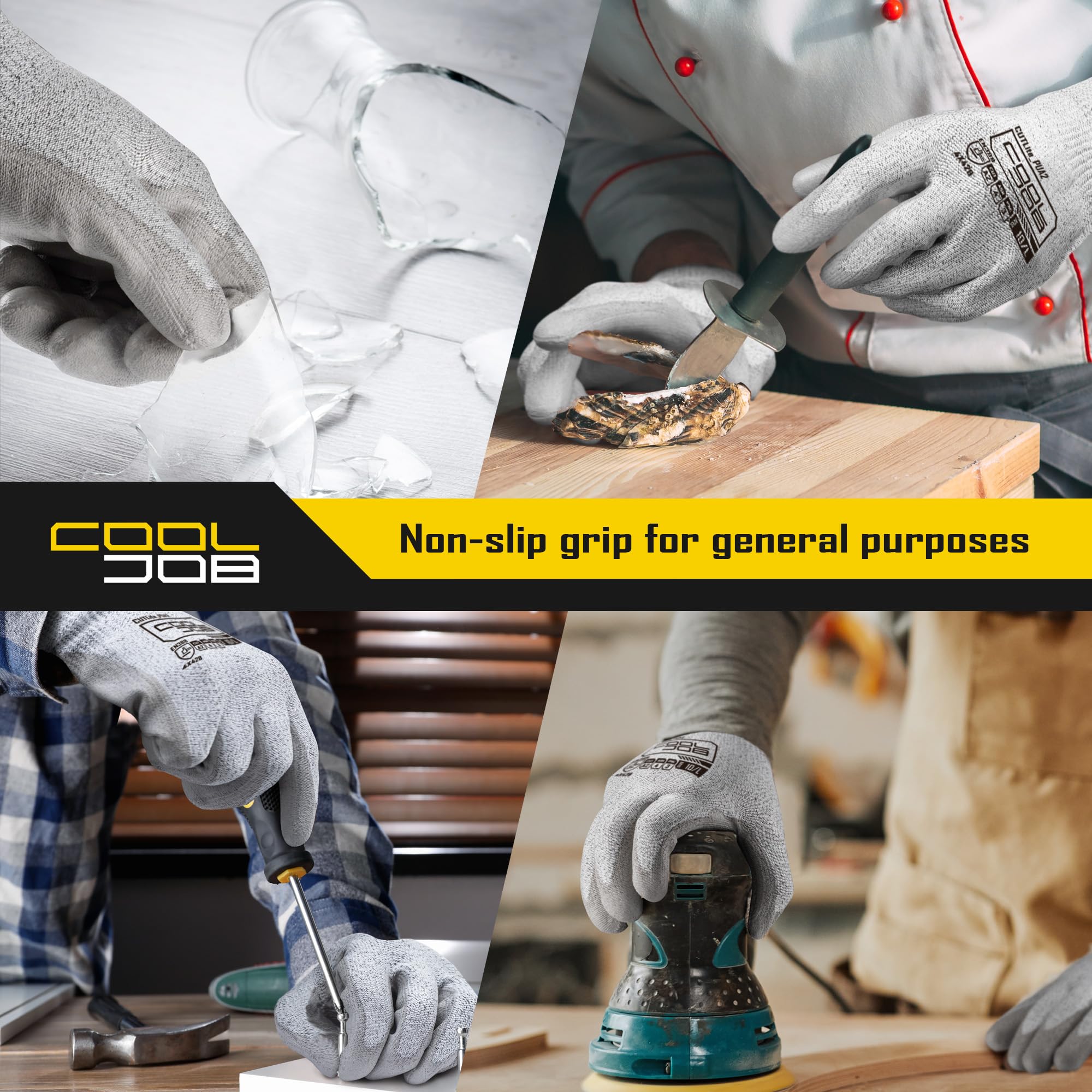 COOLJOB 12 Pairs A2 PU Cut Resistant Safety Work Gloves with Grip, XL