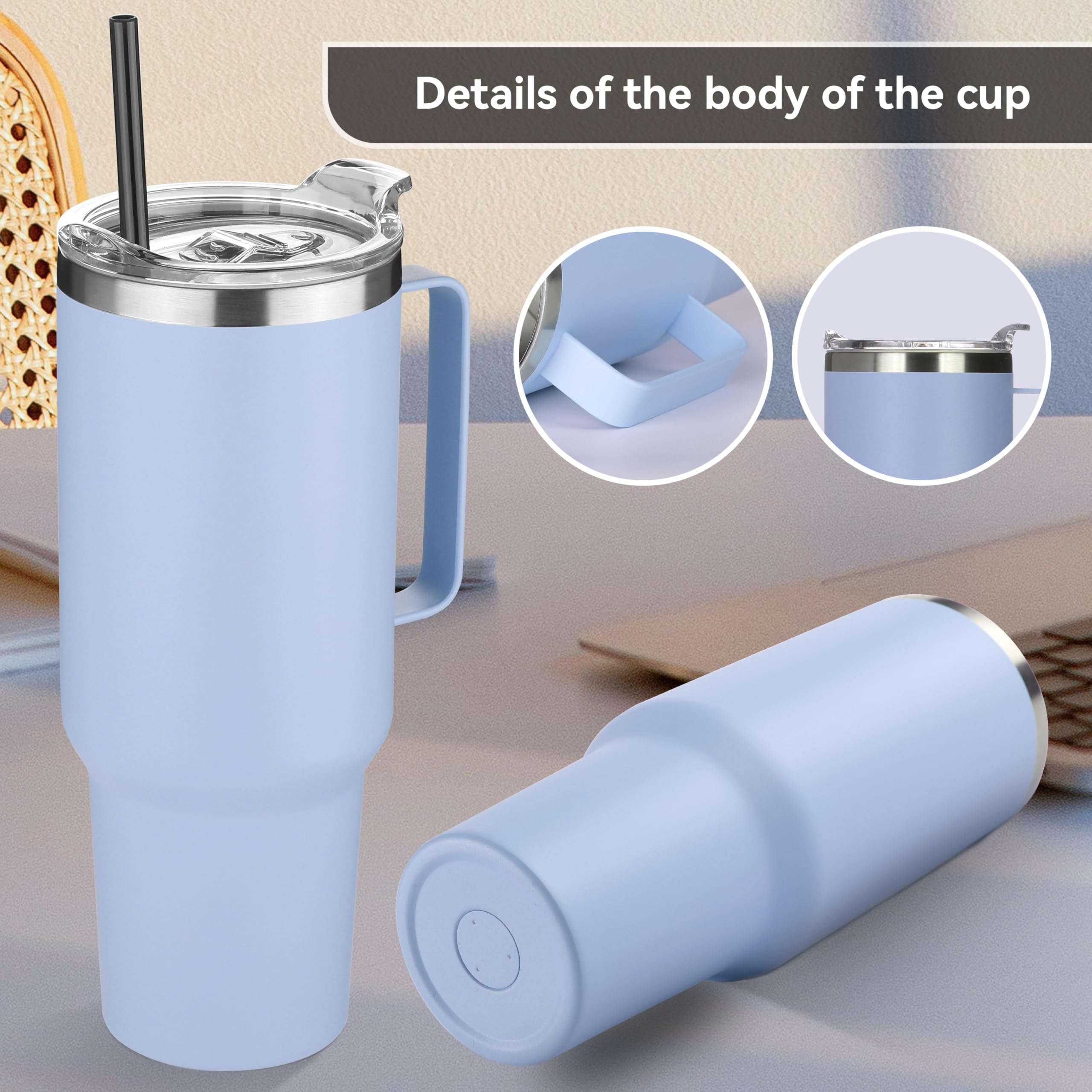 HASLE OUTFITTERS 40 oz Stainless Steel Tumbler with Handle, Vacuum Insulated Tumblers Bulk, Reusable Double Wall Travel Coffee Mug, Durable Powder Coated Water Bottle(Blue, 1)
