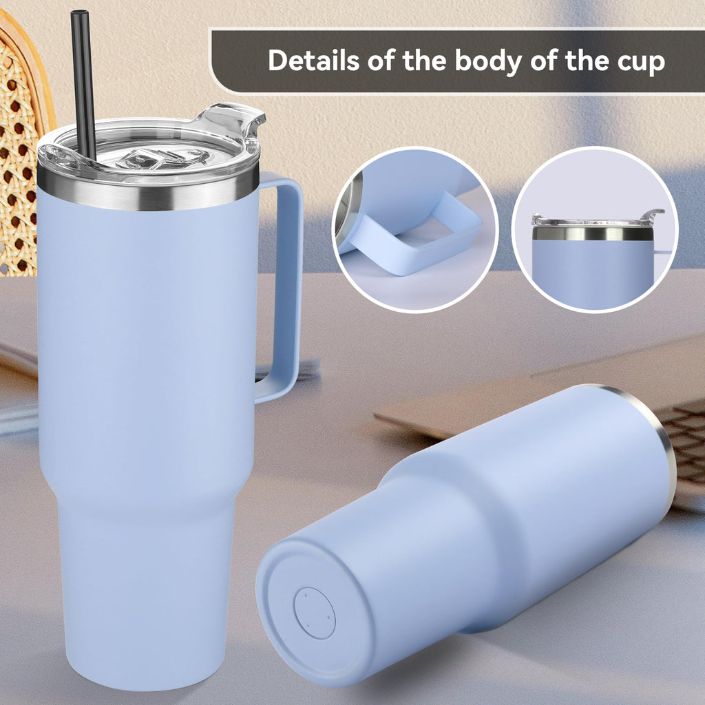 HASLE OUTFITTERS 40 oz Stainless Steel Tumbler with Handle, Vacuum Insulated Tumblers Bulk, Reusable Double Wall Travel Coffee Mug, Durable Powder Coated Water Bottle(Blue, 8)
