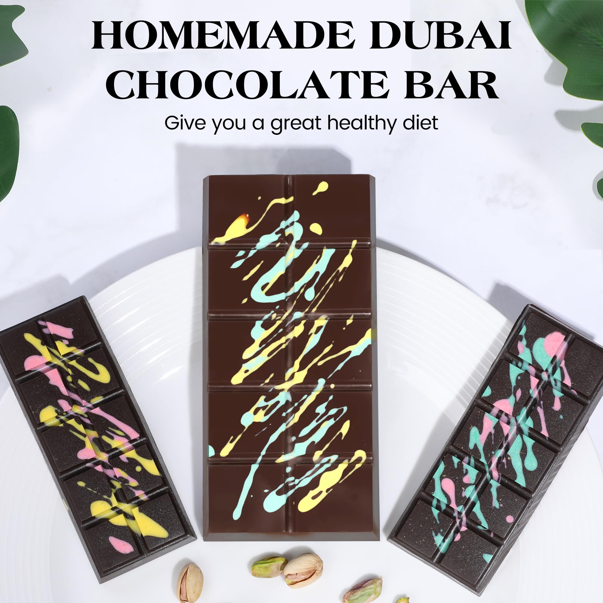 KASHME 2 Pcs Chocolate Bar Mold Deep Dubai 0.85 Inch Stuffed Chocolate Molds Silicone Large Break Apart Silicone Molds (10 Snap + 5 Snap）
