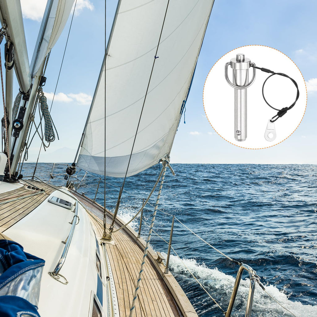 uxcell 1 Pcs Quick Release Pin, 1/2" x 1.77"(Dia. x L) Push-Button Ball Locking Pin 304 Stainless Steel Ring Handle Locking Pin with Wire for Audio Bimini Top Marine, Silver